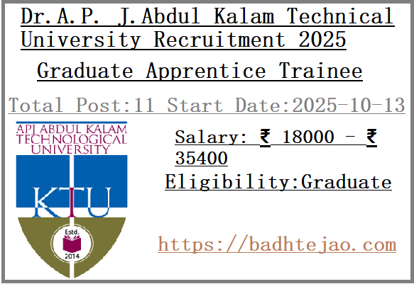 11 Graduate Apprentice Trainee Jobs In AKTU Recruitment 2025