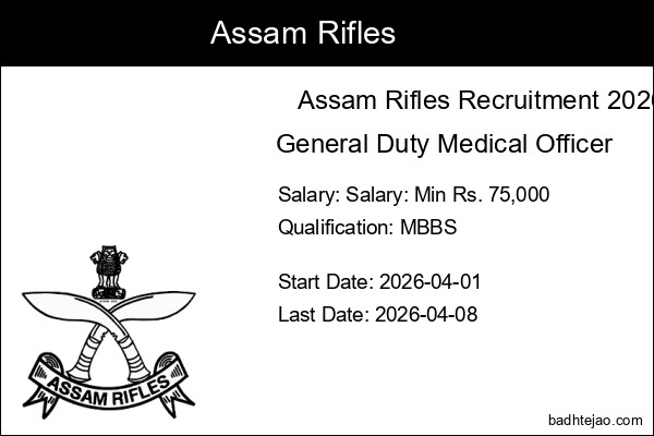 12 General Duty Medical Officer Jobs In Assam Rifles Recruitment 2026