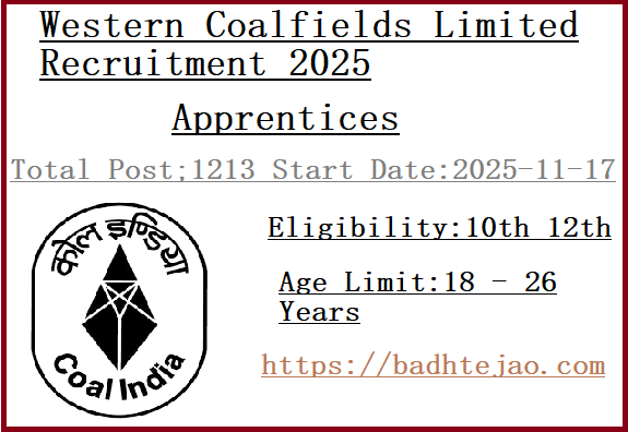 1213 10th 12th Diploma Apprentices Jobs In WCL Recruitment 2025