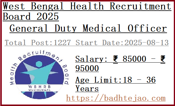 1227 General Duty Medical Officer Jobs In WBHRB Recruitment 2025