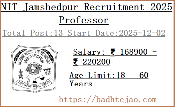 13 Professor Jobs In NIT Jamshedpur Recruitment 2025