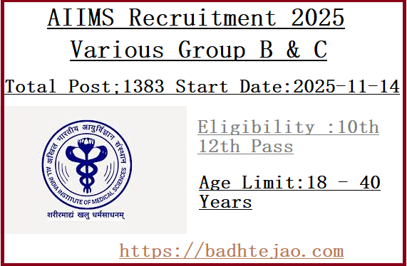1383 10th 12th Pass Group B & C Jobs In AIIMS Recruitment 2025
