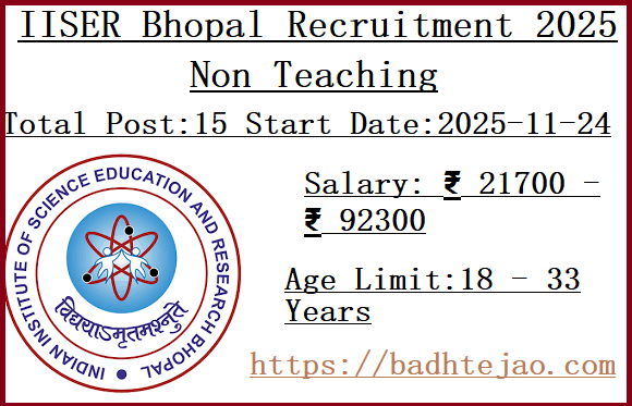 15 Non Teaching Jobs In IISER Bhopal Recruitment 2025