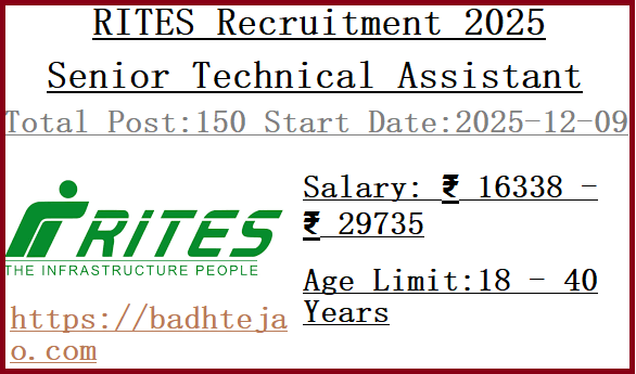150 Diploma Senior Technical Assistant Jobs In RITES Recruitment 2025