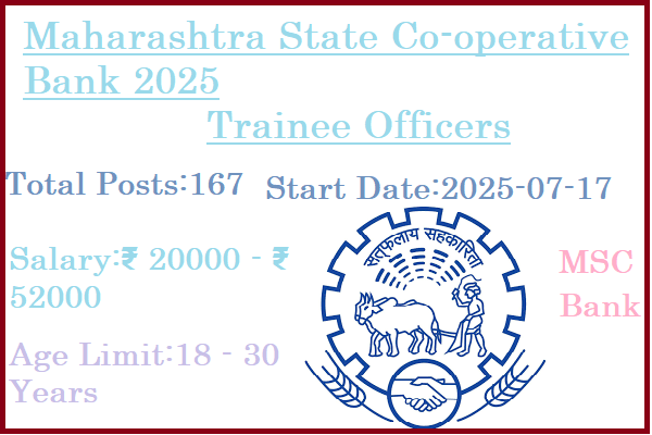 167 Trainee Officers Jobs In Maharashtra State Co-operative Bank 2025