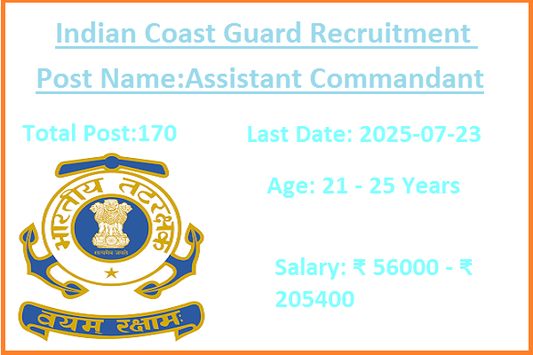 170 Assistant Commandant Jobs In Indian Coast Guard Recruitment 2025