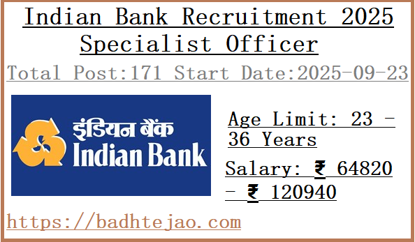 171 Specialist Officer Jobs In Indian Bank Recruitment 2025