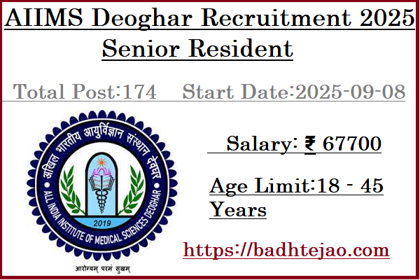 174 Senior Resident Jobs In AIIMS Deoghar Recruitment 2025