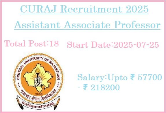 18 Assistant Associate Professor Jobs In CURAJ Recruitment 2025