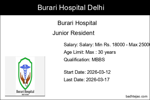 18 Junior Resident Jobs In Burari Hospital Recruitment 2026