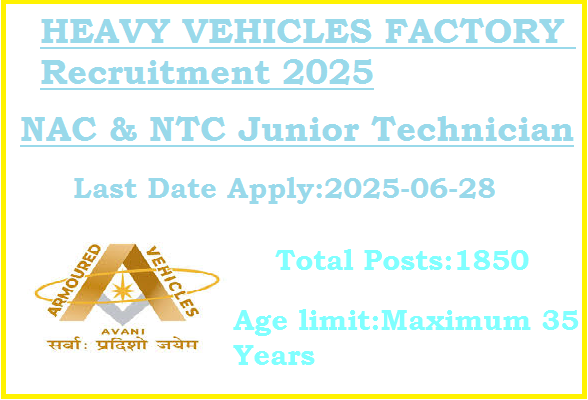 1850 NAC NTC Junior Technician Jobs In HVF Recruitment 2025