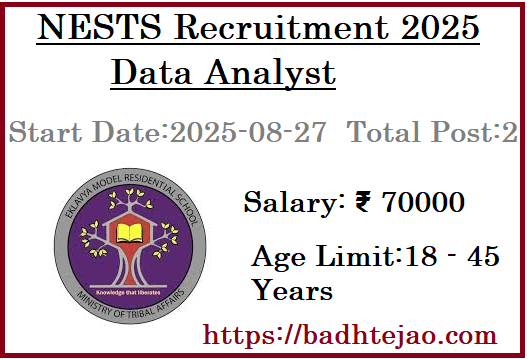 2 Data Analyst Jobs In NESTS Recruitment 2025