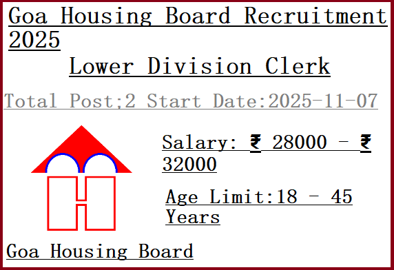 2 Lower Division Clerk Jobs In Goa Housing Board Recruitment 2025
