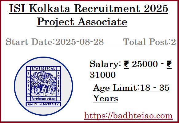 2 Project Associate Jobs In ISI Kolkata Recruitment 2025