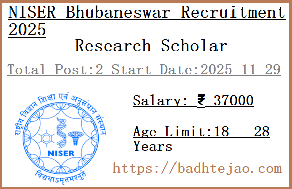 2 Research Scholar Jobs In NISER Bhubaneswar Recruitment 2025