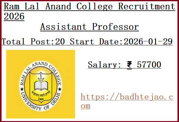 20 Assistant Professor Jobs In Ram Lal Anand College Recruitment 2026