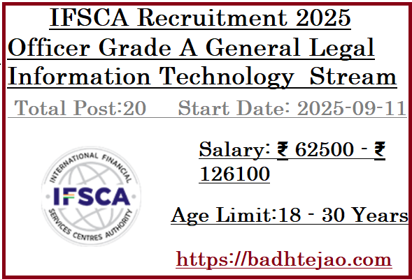 20 Officer Grade A Assistant Manager Jobs In IFSCA Recruitment 2025