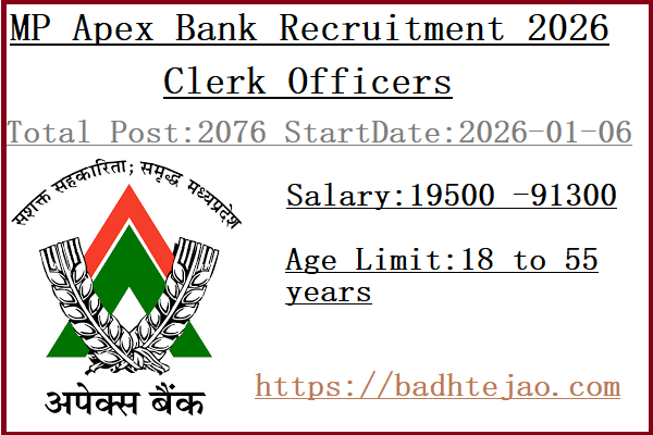 2076 Clerk Officers Jobs In MP Apex Bank Recruitment 2026