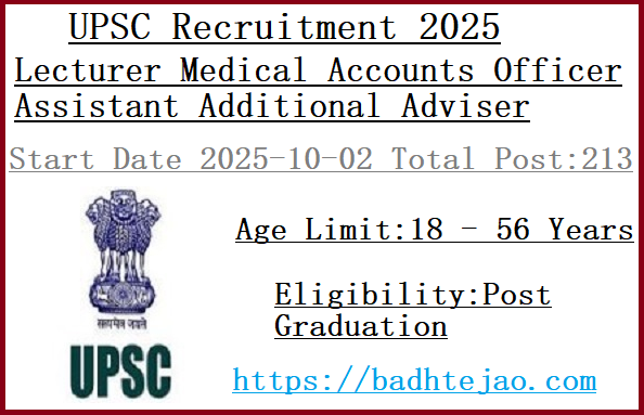 213 Lecturer Medical Officer Jobs In UPSC Recruitment 2025