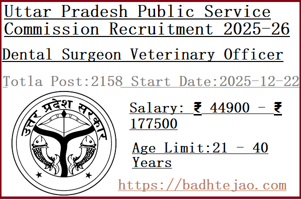 2158 Dental Surgeon Veterinary Officer Jobs In UPPSC Recruitment 2025-26