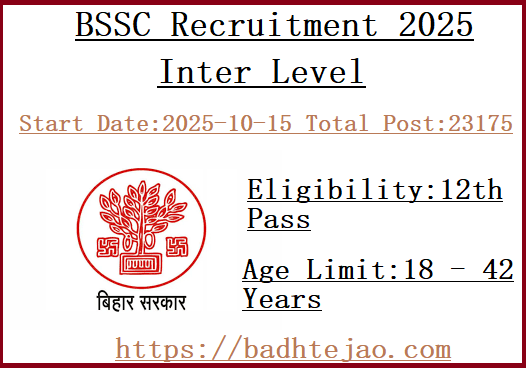 23175 12th Pass Inter Level Jobs In BSSC Recruitment 2025