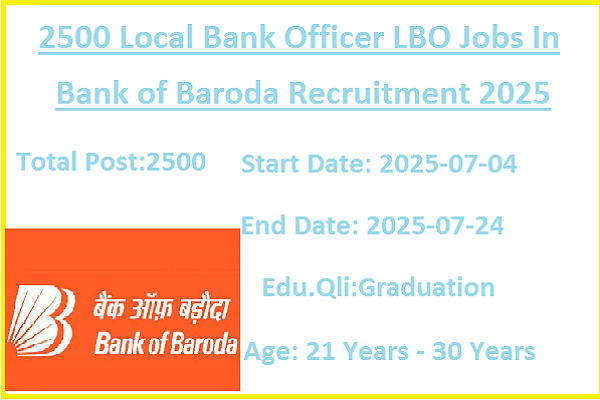 2500 Local Bank Officer LBO Jobs in Bank of Baroda Recruitment 2025