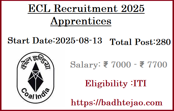 280 ITI Pass Apprentices Jobs In ECL Recruitment 2025