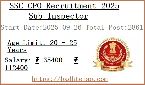 2861 Sub Inspector Jobs In SSC CPO Recruitment 2025