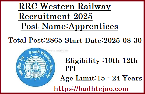 2865 10th 12th ITI Pass Apprentices Jobs In RRC Western Railway Recruitment 2025