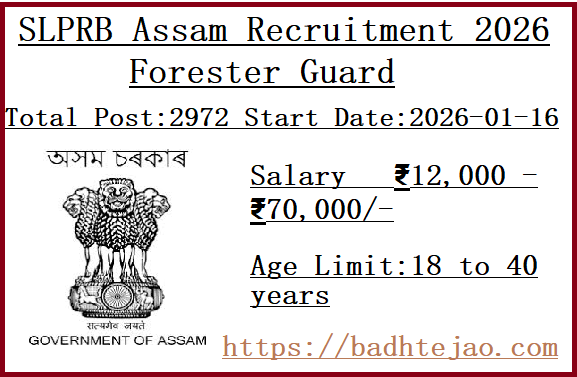 2972 Forester Guard Jobs In SLPRB Assam Recruitment 2026