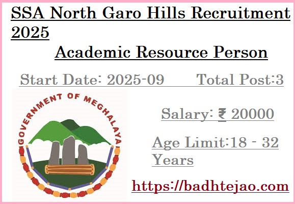 3 Academic Resource Person Jobs In SSA North Garo Hills Recruitment 2025