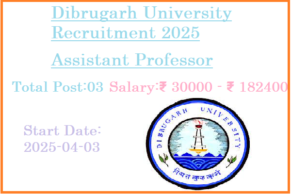 3 Assistant Professor Jobs In Dibrugarh University Recruitment 2025