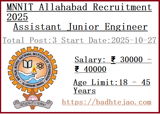 3 Diploma  Assistant Junior Engineer Jobs In MNNIT Allahabad Recruitment 2025