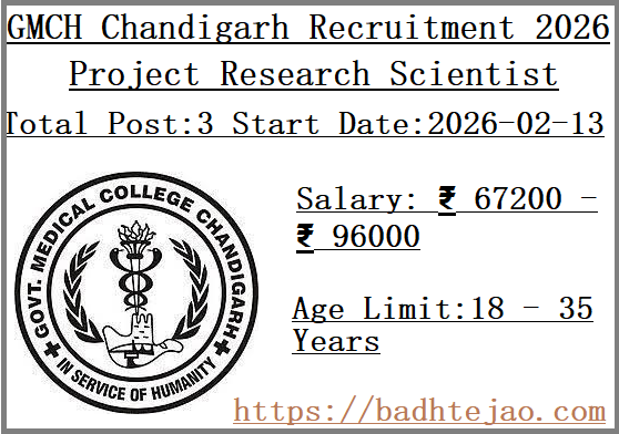 3 Project Research Scientist Jobs In GMCH Chandigarh Recruitment 2026