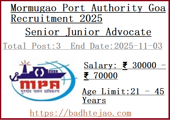 3 Senior Junior Advocate Jobs In MPT Goa Recruitment 2025