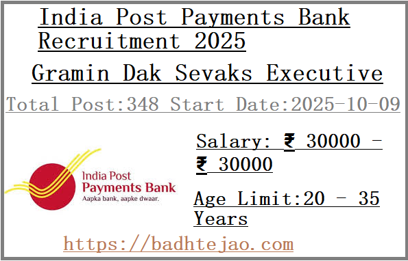 348 Graduate Gramin Dak Sevaks Executive Jobs In IPPB Recruitment 2025