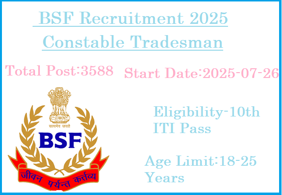 3588 10th ITI Pass Constable Tradesman Jobs In BSF Recruitment 2025