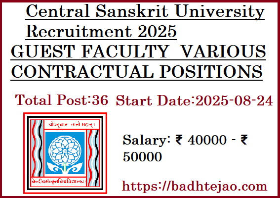 36 Guest Faculty Jobs In Central Sanskrit University Recruitment 2025