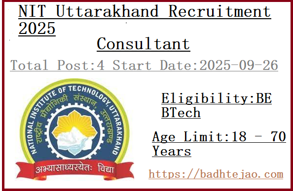 4 Consultant Jobs In NIT Uttarakhand Recruitment 2025