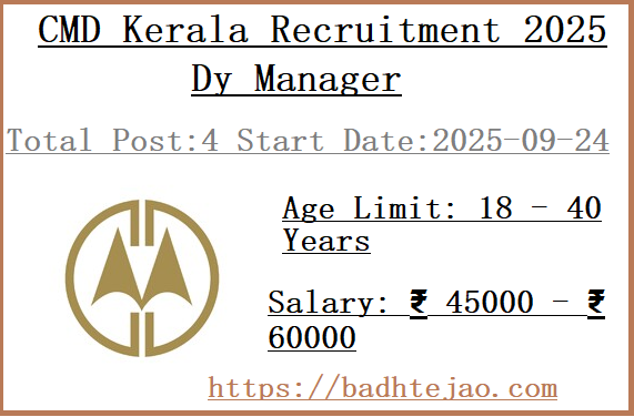 4 Dy Manager Jobs In CMD Kerala Recruitment 2025