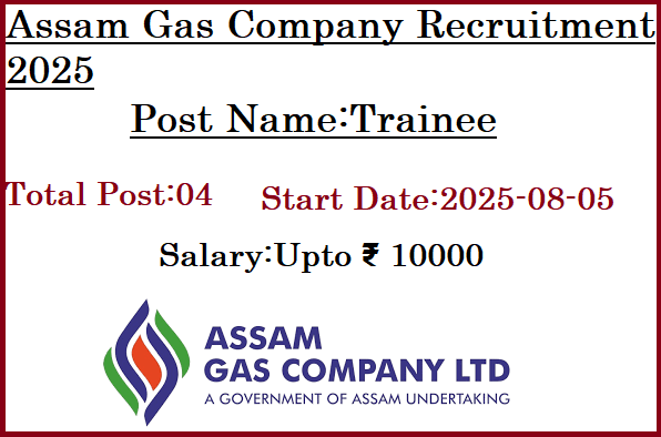 4 ITI Pass Trainee Jobs In Assam Gas Company Recruitment 2025