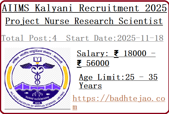 4 Project Nurse Research Scientist Jobs In AIIMS Kalyani Recruitment 2025