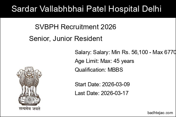 4 Senior Junior Resident Jobs In SVBPH Delhi Recruitment 2026