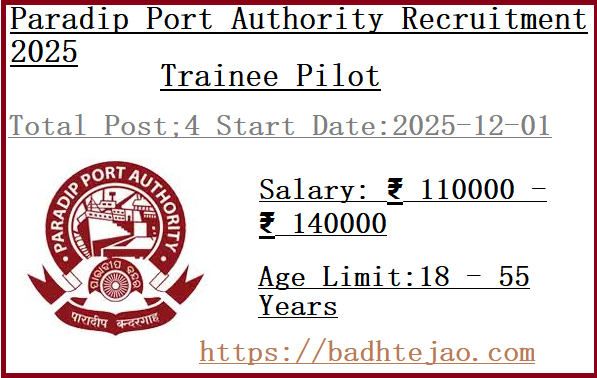 4 Trainee Pilot Jobs In Paradip Port Authority Recruitment 2025