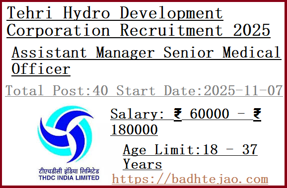 40 Assistant Manager Senior Medical Officer Jobs In THDC Recruitment 2025