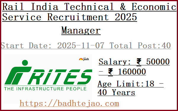 40 Manager Jobs In RITES Recruitment 2025