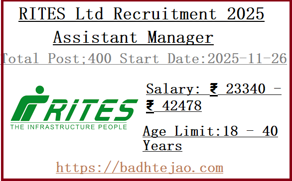 400 Assistant Manager Jobs In RITES Ltd Recruitment 2025
