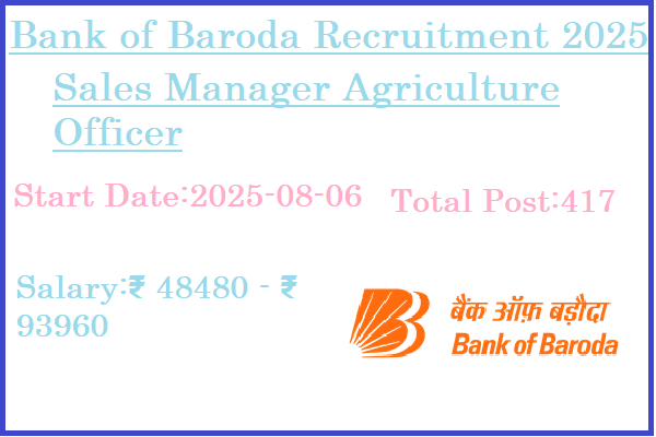 417 Sales Manager Agriculture Officer Jobs In Bank of Baroda Recruitment 2025
