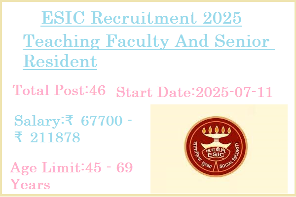 46 Teaching Faculty And Senior Resident Jobs In ESIC Recruitment 2025