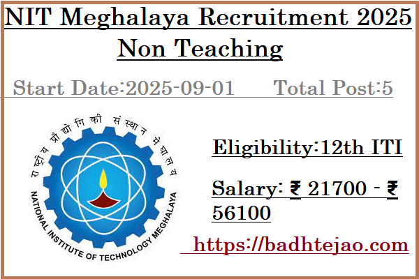 5 12th ITI Non Teaching Jobs In NIT Meghalaya Recruitment 2025